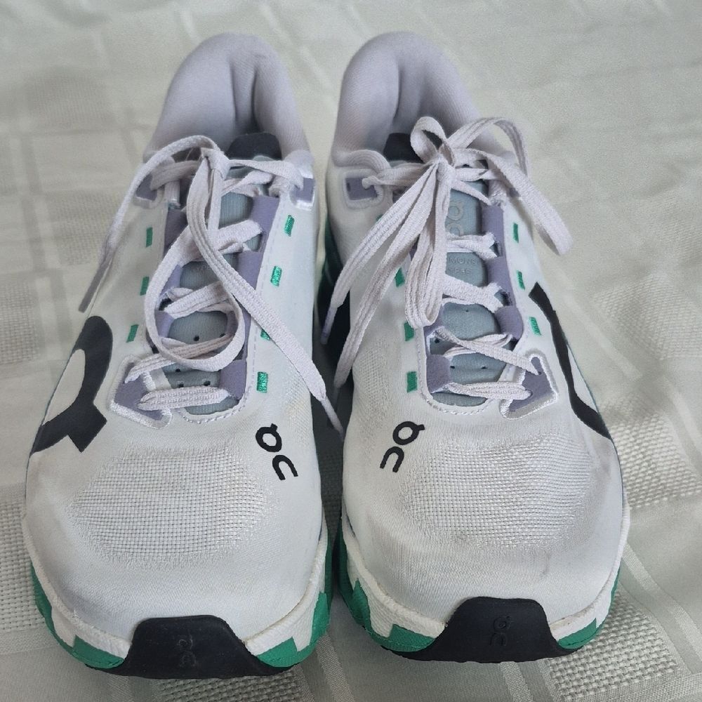 On Running White and Teal Women's Sneakers - Picture 4 of 16